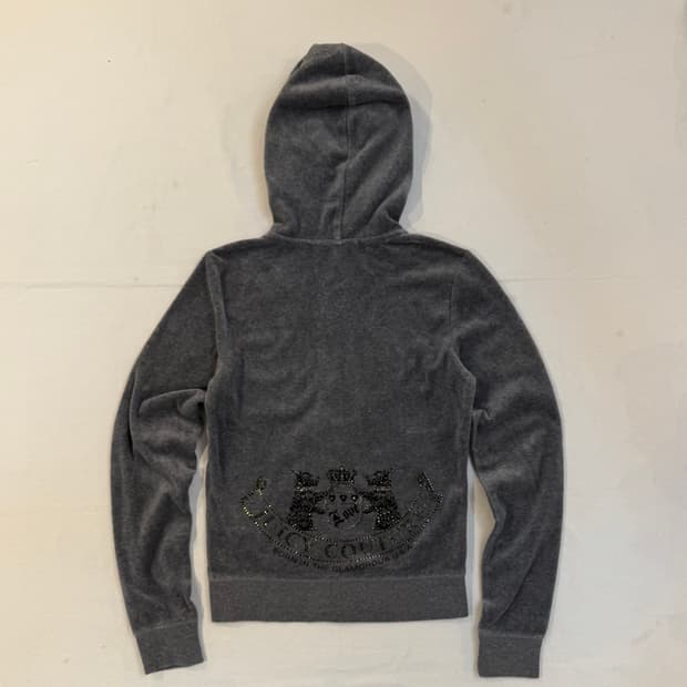 쥬시꾸뛰르 딱붙핏 벨벳 후드집업 그레이