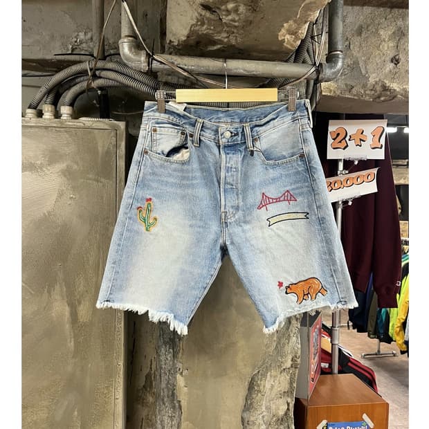 리바이스 501 CT 자수 하프 데님 팬츠 W76  #csz3569