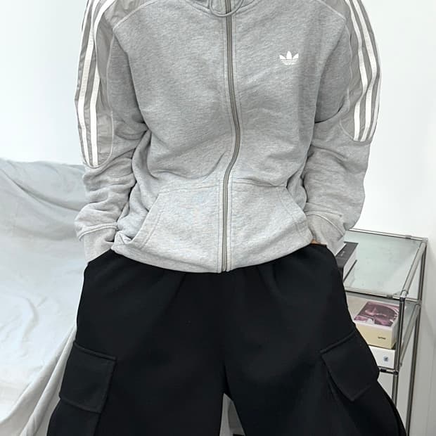 아디다스 그레이 파이어버드 후드집업 L