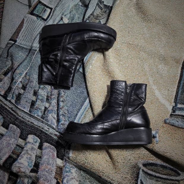 요지 야마모토 레이디스 블랙 레더 부츠