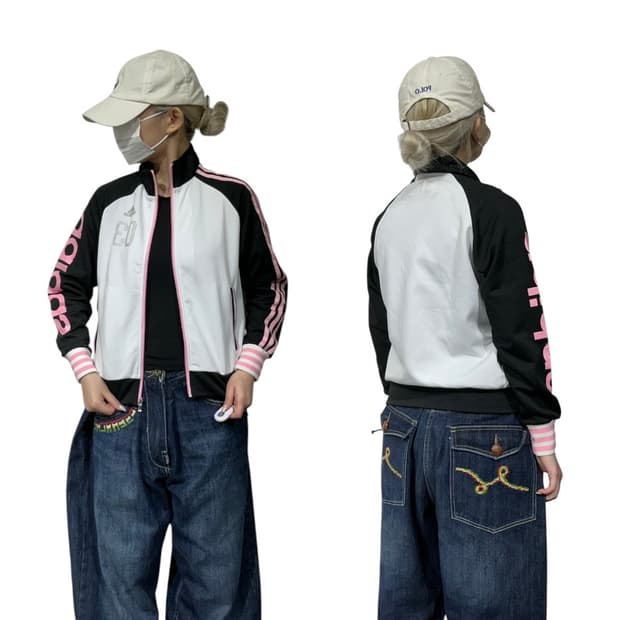 아디다스 화이트 블랙 딸기우유 핑크 삼선 딱붙핏 y2K 트랙탑 져지