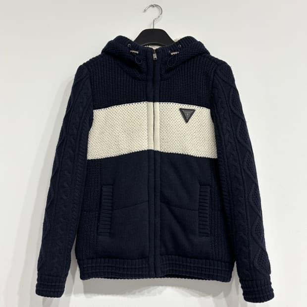 게스 양털 후드 니트집업