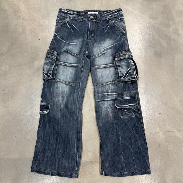 킹웨이진스 멀티포켓 락시크 데님카고팬츠