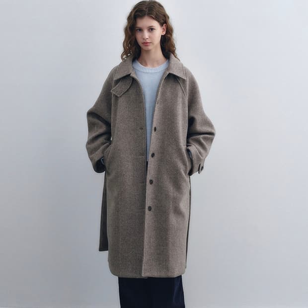 로에일 헤링본 울 롱코트 베이지