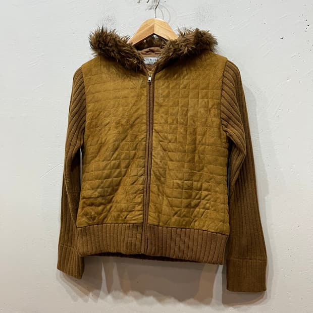 PINION JPN 스웨이드 퍼 니트집업 우먼즈 