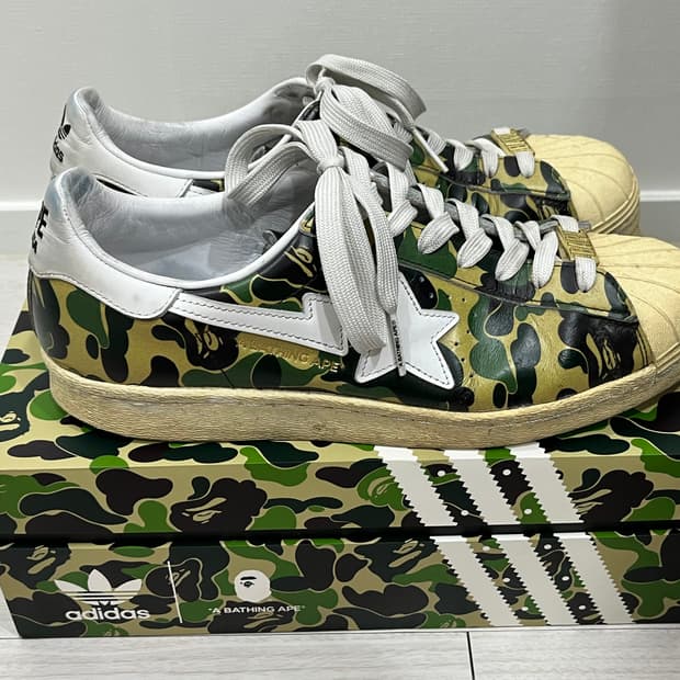 아디다스 x 베이프 슈퍼스타 80s 그린 카모