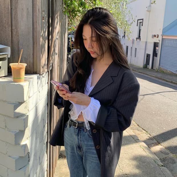타낫 핀 스트라이프 자켓 아우터 단가라 코드유 호와스 위아썸 시에 모도