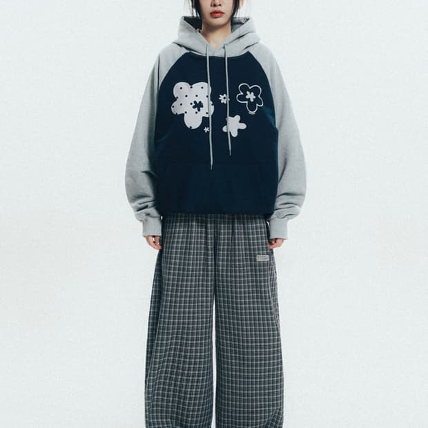 벤힛 체크 커브드 와이드팬츠