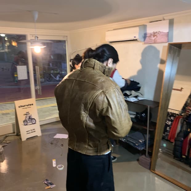 빈티지 브라운 소가죽 레더 블루종 봄버 자켓