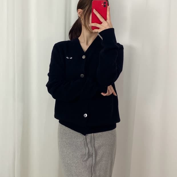꼼데가르송 블랙 브이넥 가디건
