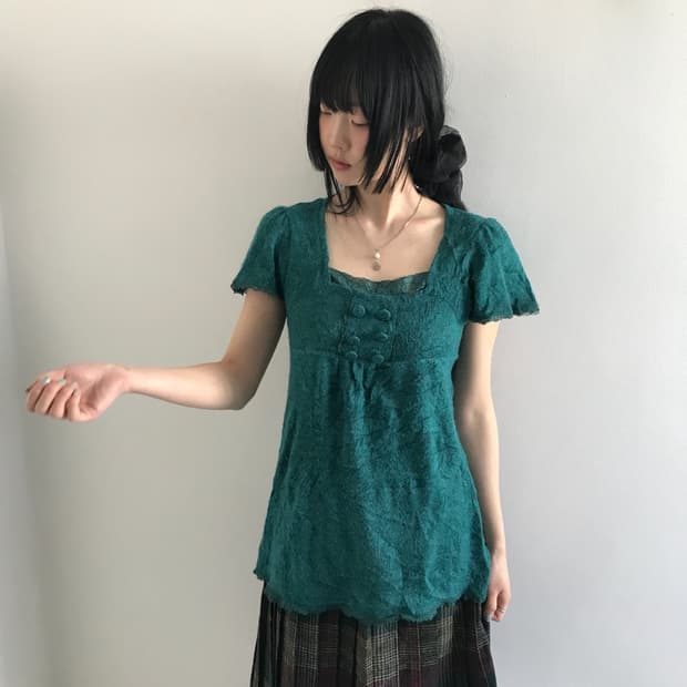 (Vintage)Square neck lace knit blouse