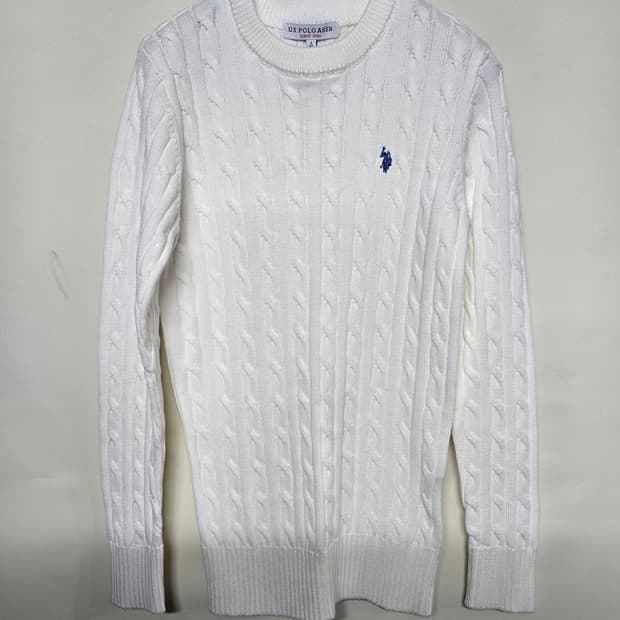U.S. POLO ASSN. 꽈배기 니트 화이트 90 S