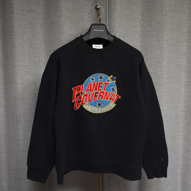 L ) 커버낫 스타 플라넷 자수 로고 기모 오버핏 맨투맨