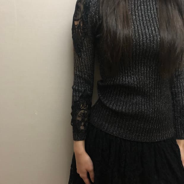 빈티지 블랙 레이스 글리터 니트