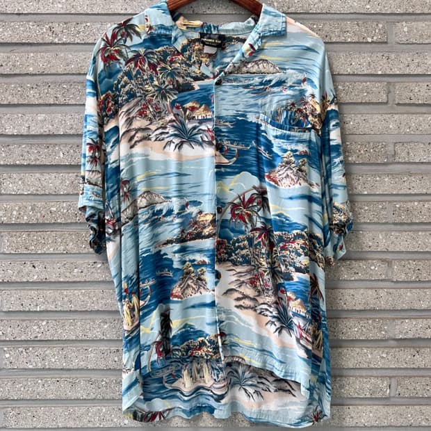 [L]90's Made in Hawaii 비치 패턴 레이온 하와이안 셔츠