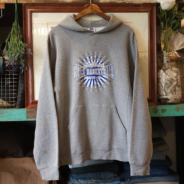 90s 러셀 후드 스웻셔츠 바스켓볼 빈티지 레터링 M