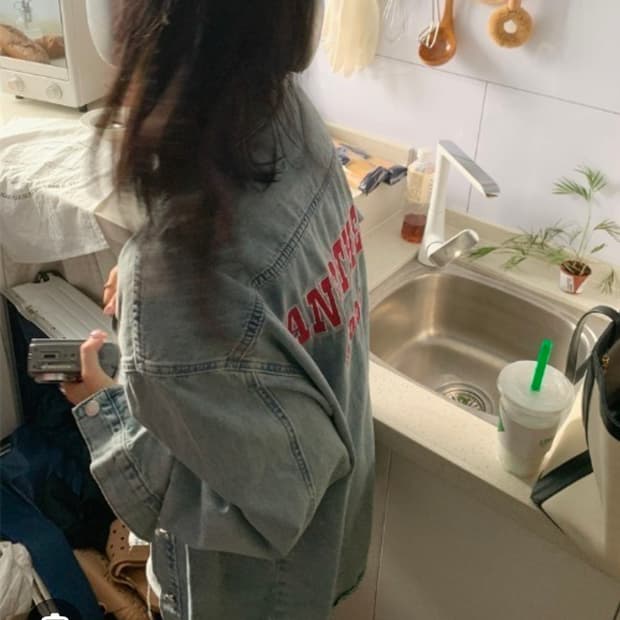 레터링 데님셔츠