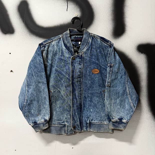 VTG 빈티지 워싱 디테일 데님 집업 크롭 Ma-1 스타일 바시티 자켓