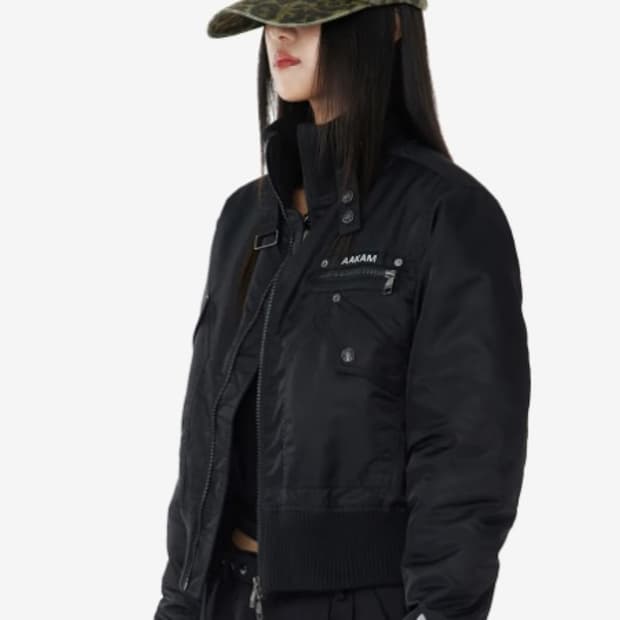 high-neck bomber jacket (black)