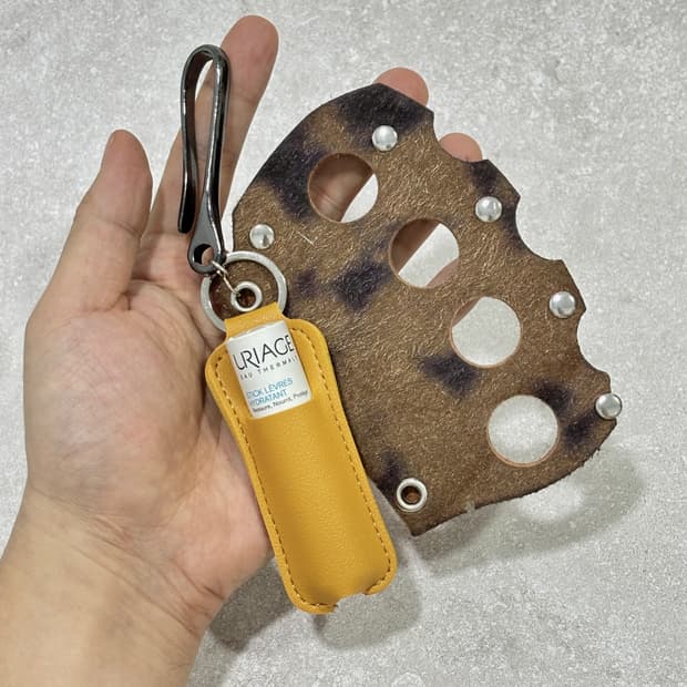 Oribell 레오파드 호피 송치털 파워 너클 립밤케이스 키링 열쇠고리