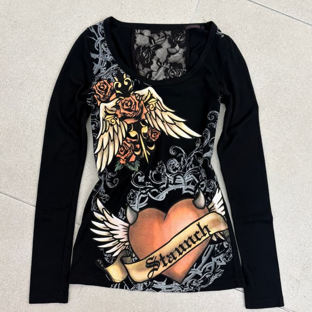 레이스 시스루 프린팅 롱슬리브