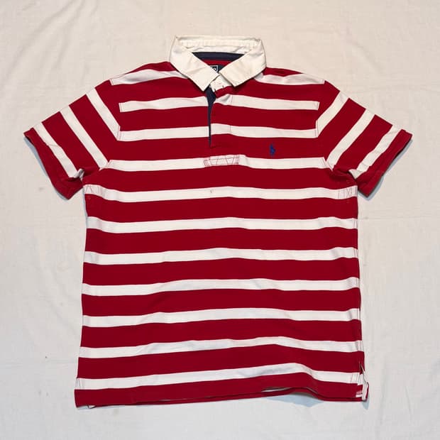 폴로 랄프로렌 레드 스트라이프 반팔 럭비티