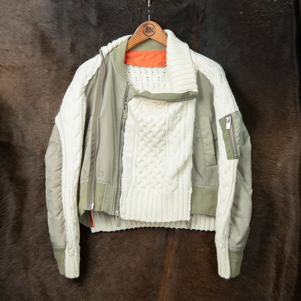 [2] sacai 사카이 23FW MA-1 케이블 니트 봄버 자켓 