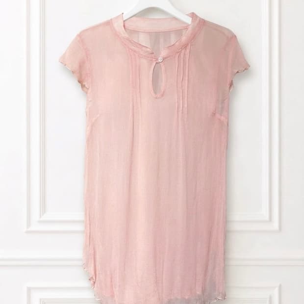 Oree오르에 빈티지 파스텔핑크 실크100 블라우스 silk blouse