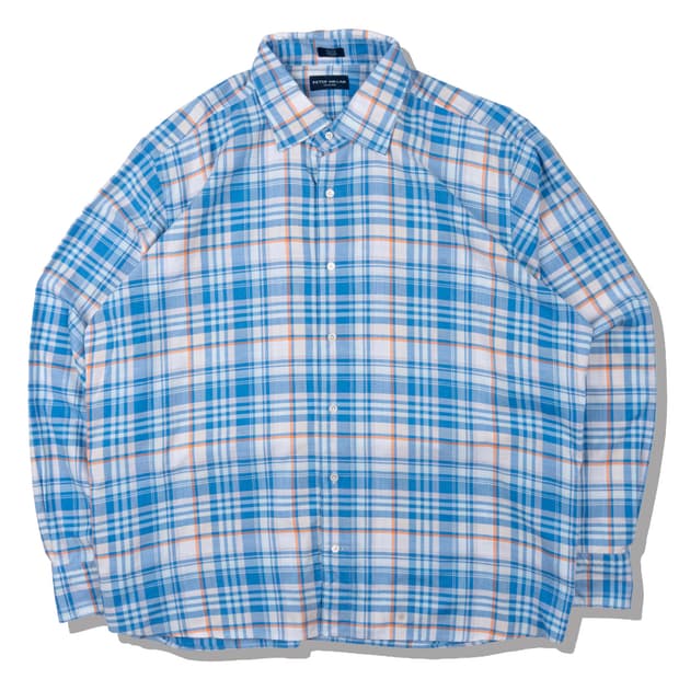 (105) Peter Millar 블루 오렌지 플래드 셔츠