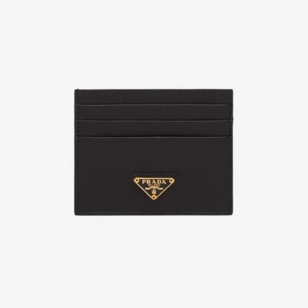 프라다 사피아노 레더 트라이앵글 로고 카드 지갑 블랙 골드