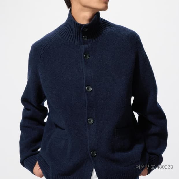 새상품_(3XL)유니클로 수플레얀 스탠드 칼라 가디건(네이비)