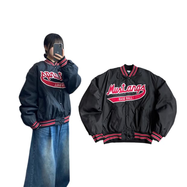 할로웨이 USA 머스탱 베이스볼 사틴 바시티 점퍼 자켓