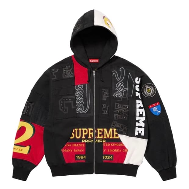 슈프림 패치워크 집업 후드 스웨트셔츠 블랙 - 25SS