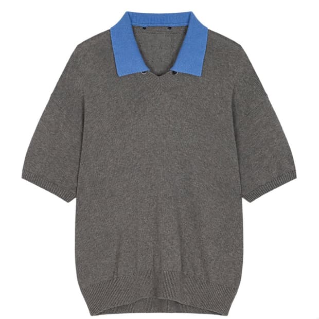 웨이비니스 토글드 페탈 카라 브이넥 하프 니트 그레이 블루 3사이즈
