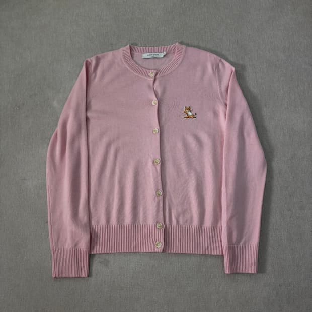 W 95 메종키츠네 핑크 메리노 울 폭스패치 가디건