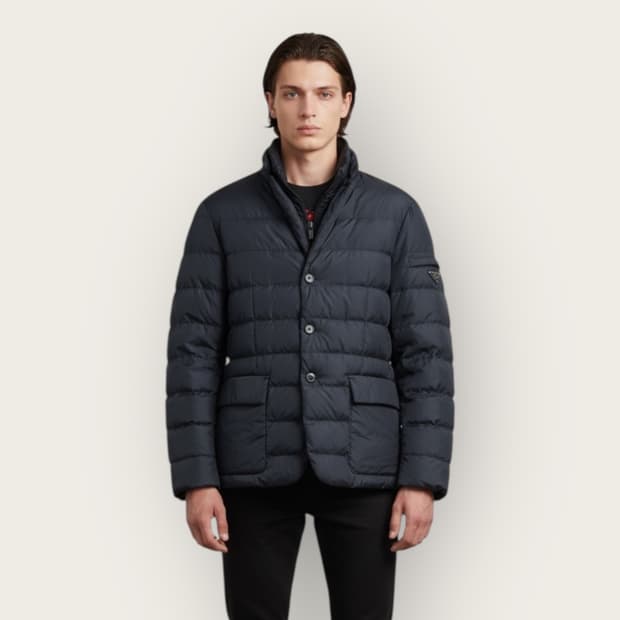 46/ 프라다 삼각로고 다운 이중레이어 패딩점퍼