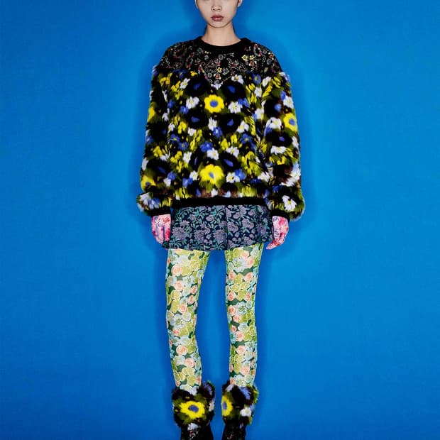 슈팅 추 레더 패치워크 자가드 스커트