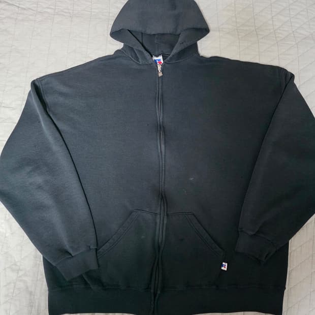 [XXL] 90s 빈티지 러셀 애슬레틱 후드집업 블랙 ver. 데미지