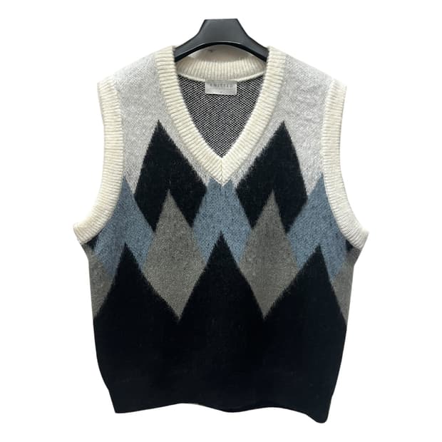 니티즈 벌키 오버핏 브러쉬 아가일 베스트 조끼 M