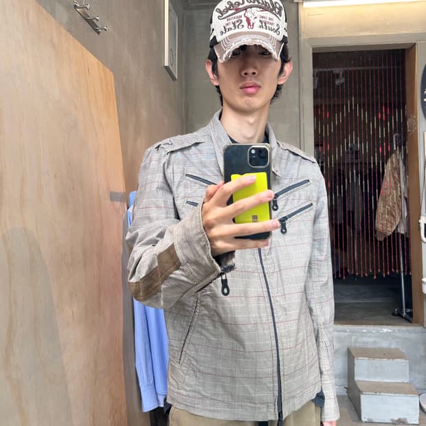 디젤 글랜체크 멀티지퍼 자켓