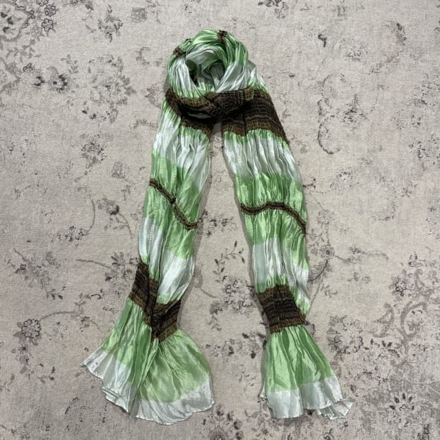 Green Shirred Stripe Scarf