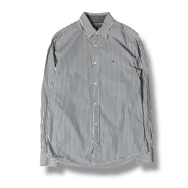 타미힐피거 미니로고 네이비 화이트 스트라이프 셔츠 M