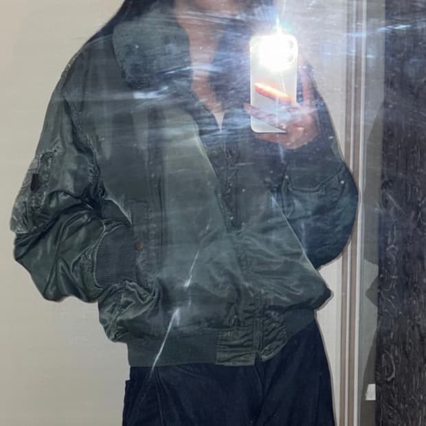 Vintage 갸루 펑크 카키 퍼 봄버자켓