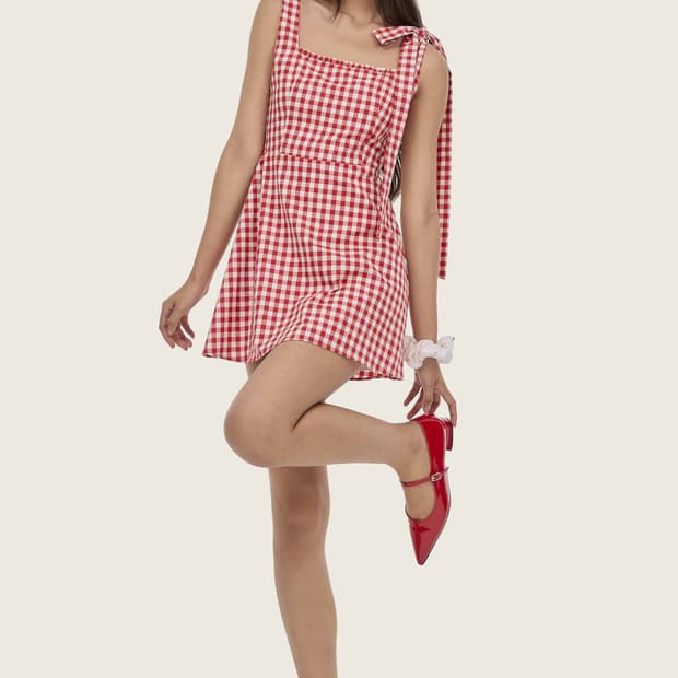 (새상품) 클리시어 레드 크랜베리 체크원피스 판매합니다