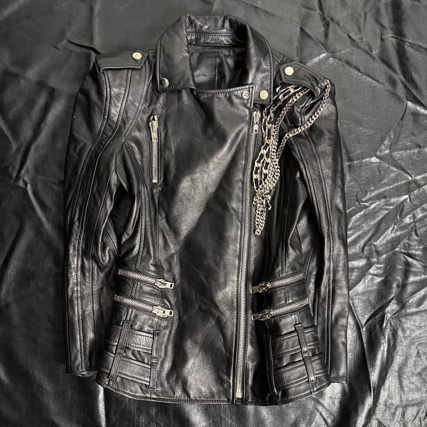 Black chain leather jacket
