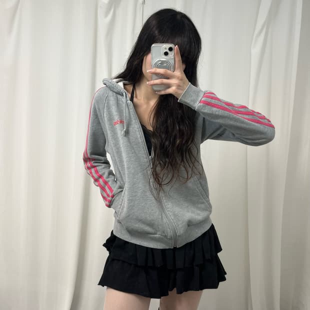 Adidas gray pink hood zip-up
