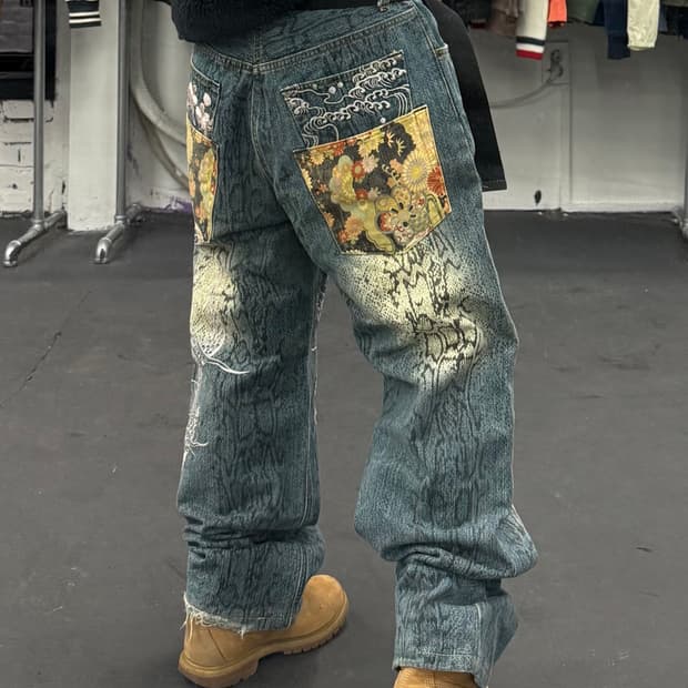 카라쿠리 타마시 오리엔탈 뱀피 데님팬츠