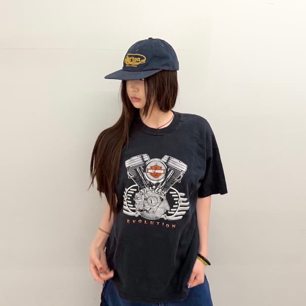 할리데이비슨 프린팅 반팔 블랙