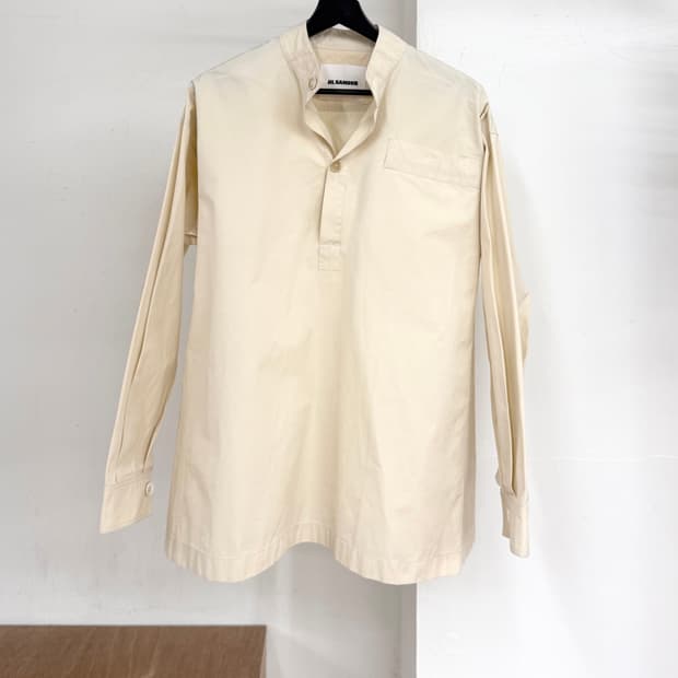 질샌더 베이지 코튼 포플린 롱슬리브 셔츠