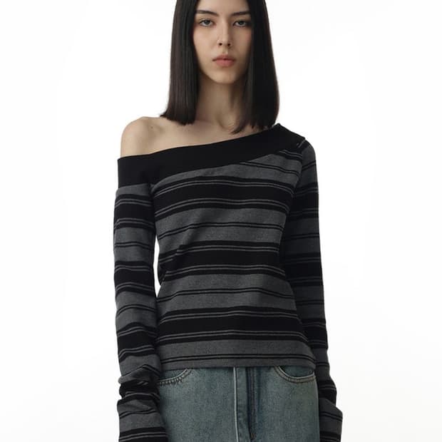 밀로우먼 원 숄더 스트라이프 티셔츠